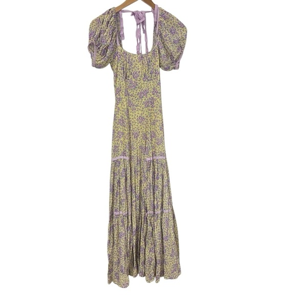 LoveShackFancy Womens Jessie Floral Maxi Dress Sz 0 Purple Rain Drop Lined - Picture 3 of 13